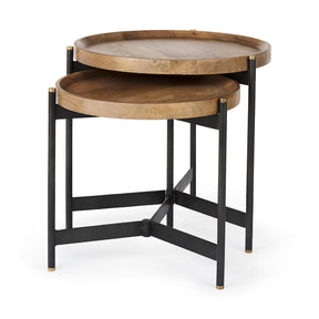 Marquisa (Set of 2) 22.5L x 22.5W x 20.8H Light Brown Wood W/ Black Metal Base Nesting Side Tables by Mercana at Eve Furniture