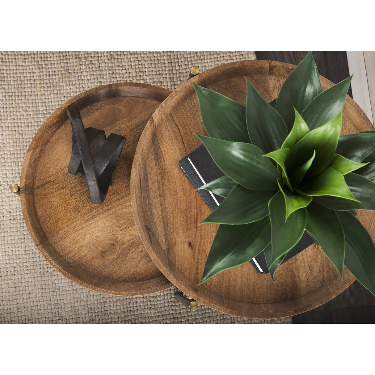 Marquisa (Set of 2) Light Brown Wood W/ Black Metal Base Nesting Side Tables by Mercana at Eve Furniture