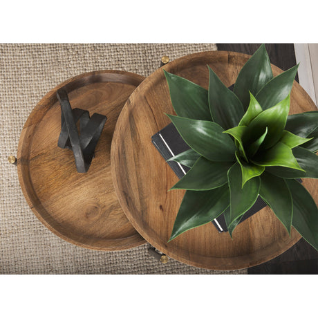 Marquisa (Set of 2) Light Brown Wood W/ Black Metal Base Nesting Side Tables by Mercana at Eve Furniture