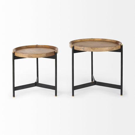 Marquisa (Set of 2) Light Brown Wood W/ Black Metal Base Nesting Side Tables by Mercana at Eve Furniture