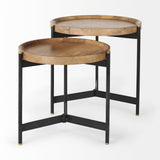 Marquisa (Set of 2) Light Brown Wood W/ Black Metal Base Nesting Side Tables by Mercana at Eve Furniture