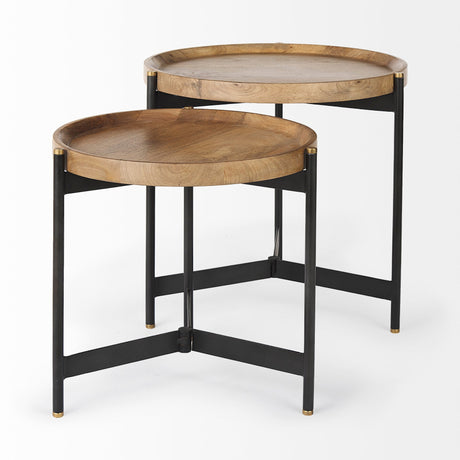 Marquisa (Set of 2) Light Brown Wood W/ Black Metal Base Nesting Side Tables by Mercana at Eve Furniture