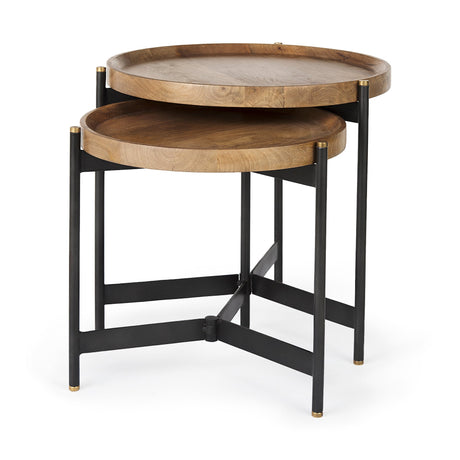 Marquisa (Set of 2) Light Brown Wood W/ Black Metal Base Nesting Side Tables by Mercana at Eve Furniture