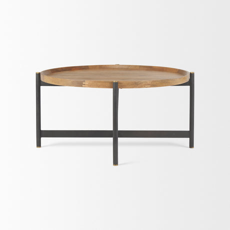 Marquisa Small Brown Wood w/ Black Metal Coffee Table by Mercana at Eve Furniture