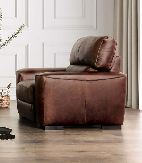 Marsicano Cognac Real Italian Leather Sofa & Loveseat by Furniture of America at Eve Furniture