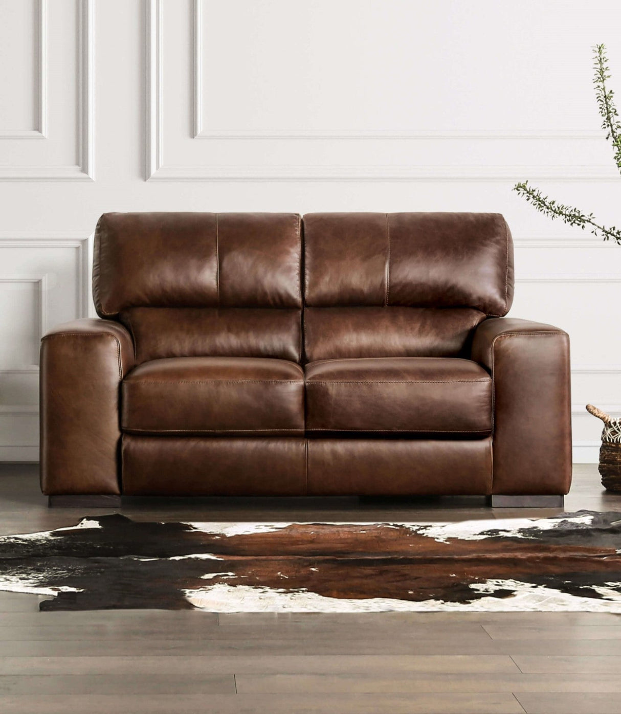 Marsicano Cognac Real Italian Leather Sofa & Loveseat by Furniture of America at Eve Furniture