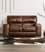 Marsicano Cognac Real Italian Leather Sofa & Loveseat by Furniture of America at Eve Furniture