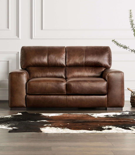 Marsicano Cognac Real Italian Leather Sofa & Loveseat by Furniture of America at Eve Furniture