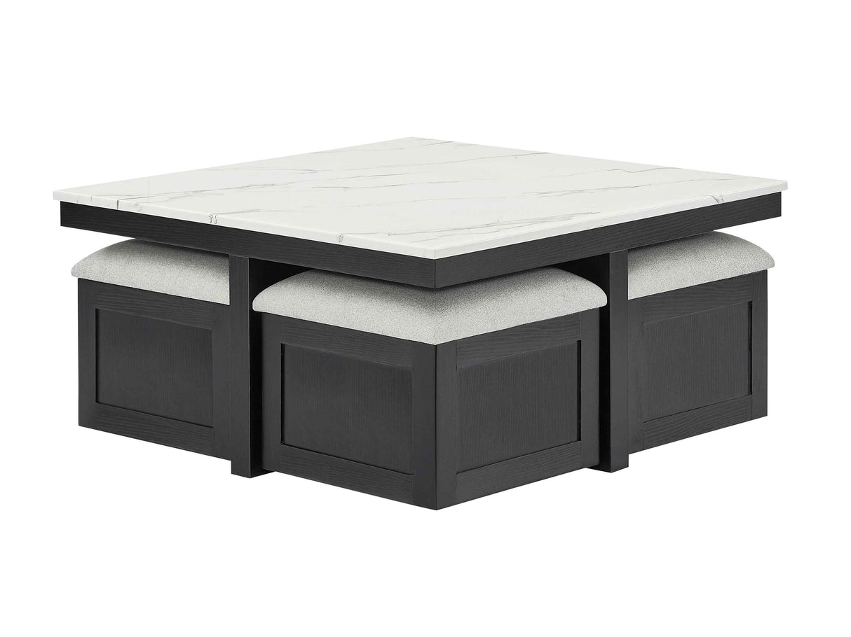 Marta Light Gray Coffee Table with 4 Storage Ottomans