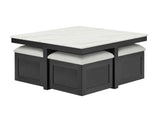 Marta Light Gray Coffee Table with 4 Storage Ottomans