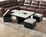 Marta Light Gray Coffee Table with 4 Storage Ottomans