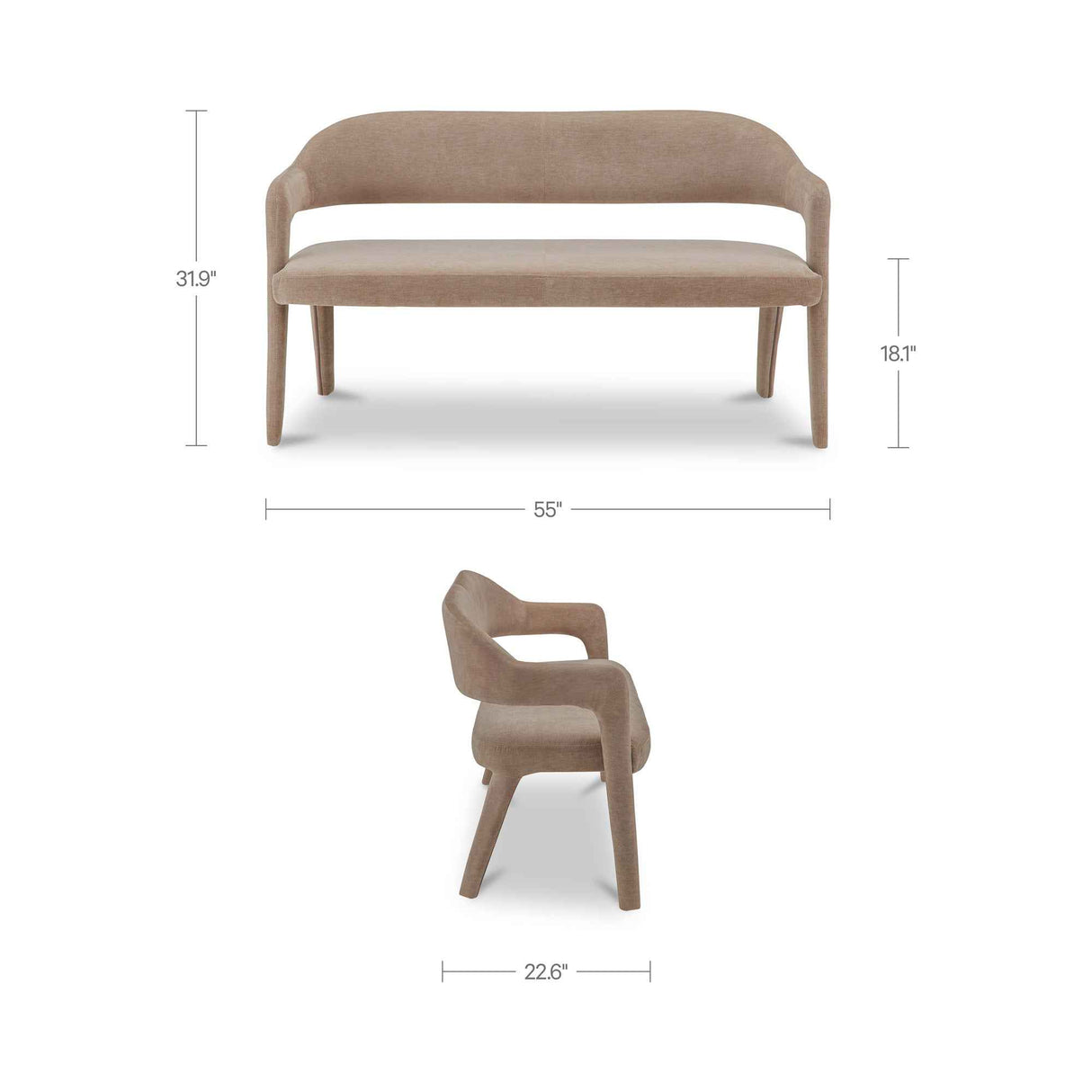 Martens Camel Dining Bench by Moe's Home at Eve Furniture