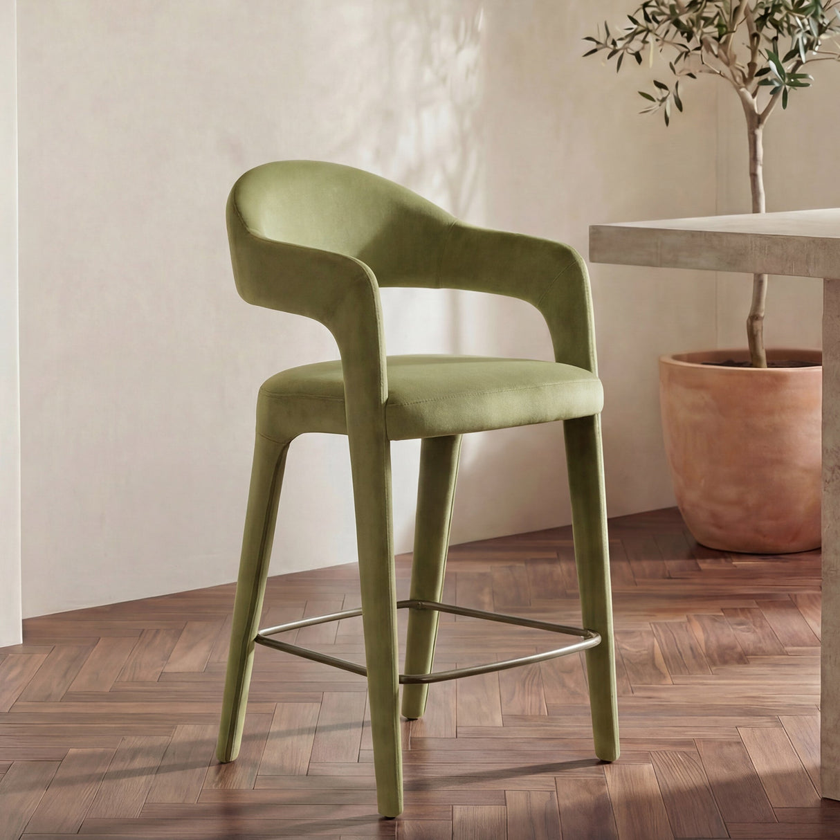 Martens Green Counter Stool Velvet by MOES at Eve Furniture