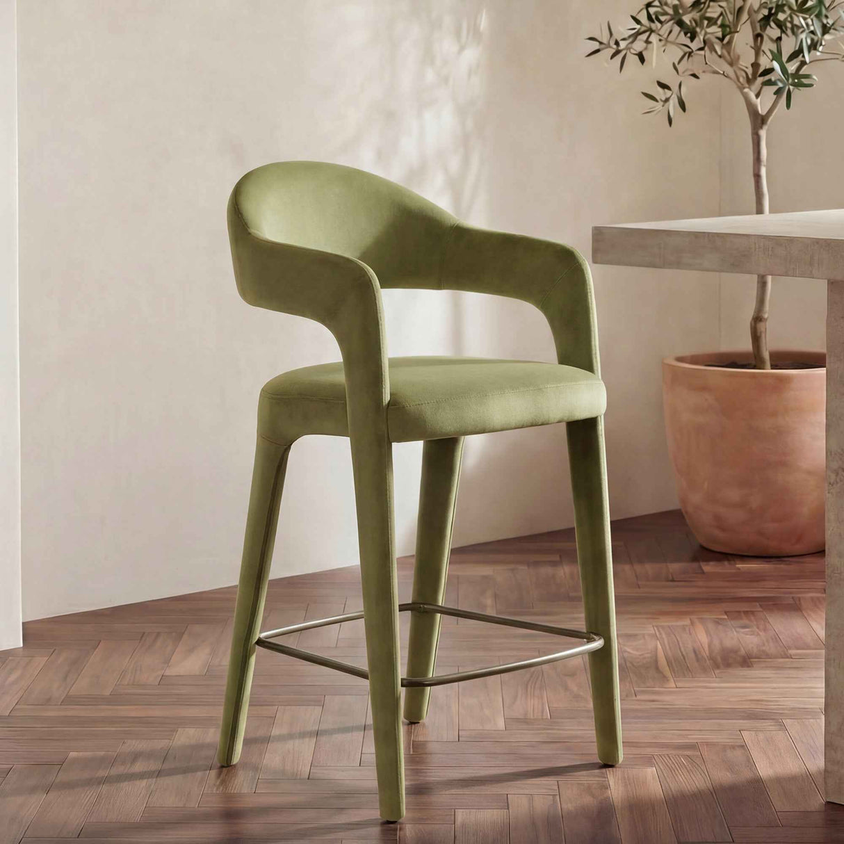 Martens Green Counter Stool Velvet by Moe's Home at Eve Furniture