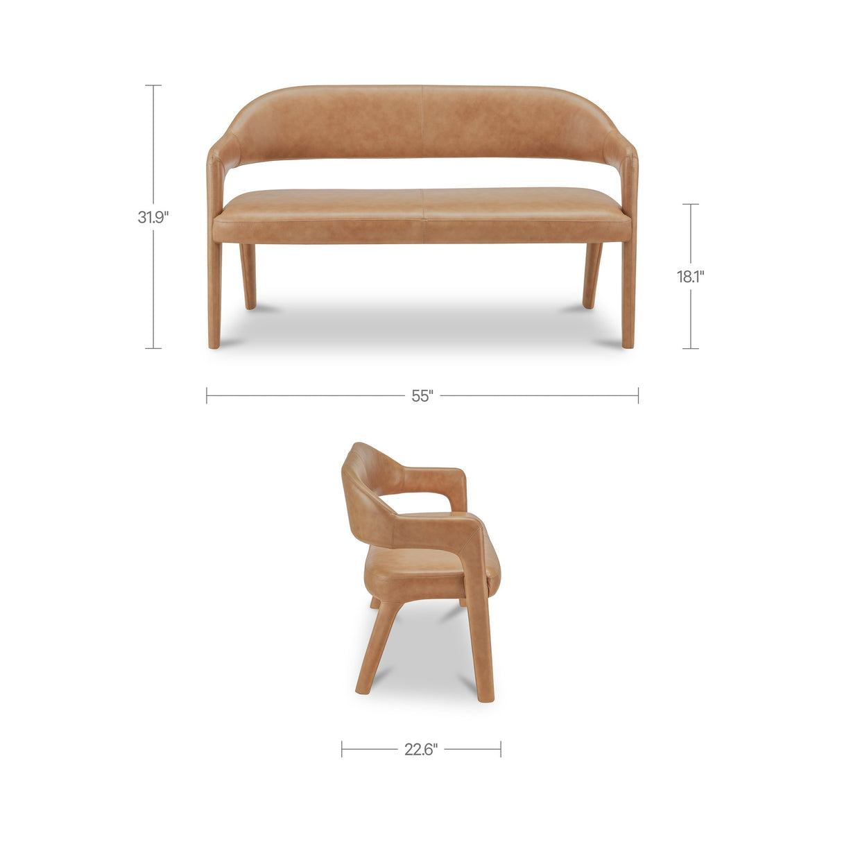 Martens Tan Leather Dining Bench by MOES at Eve Furniture