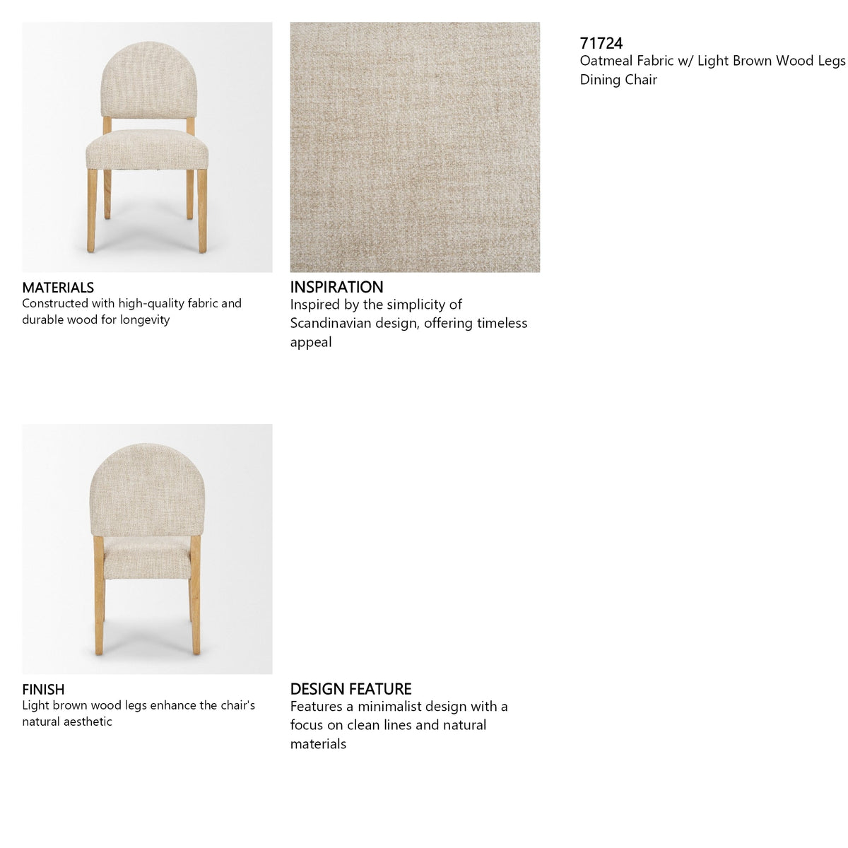 Martie Rounded Back Dining Side Chair | Oatmeal Fabric w/ Wood, Set of 2 by Mercana at Eve Furniture