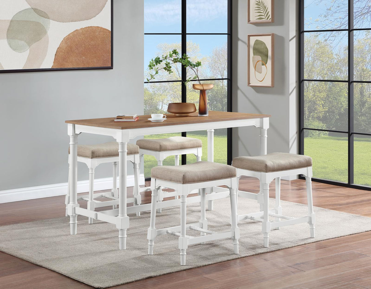 Martina Brown/White 5-Piece Rectangular Counter Height Dining Set with Stools