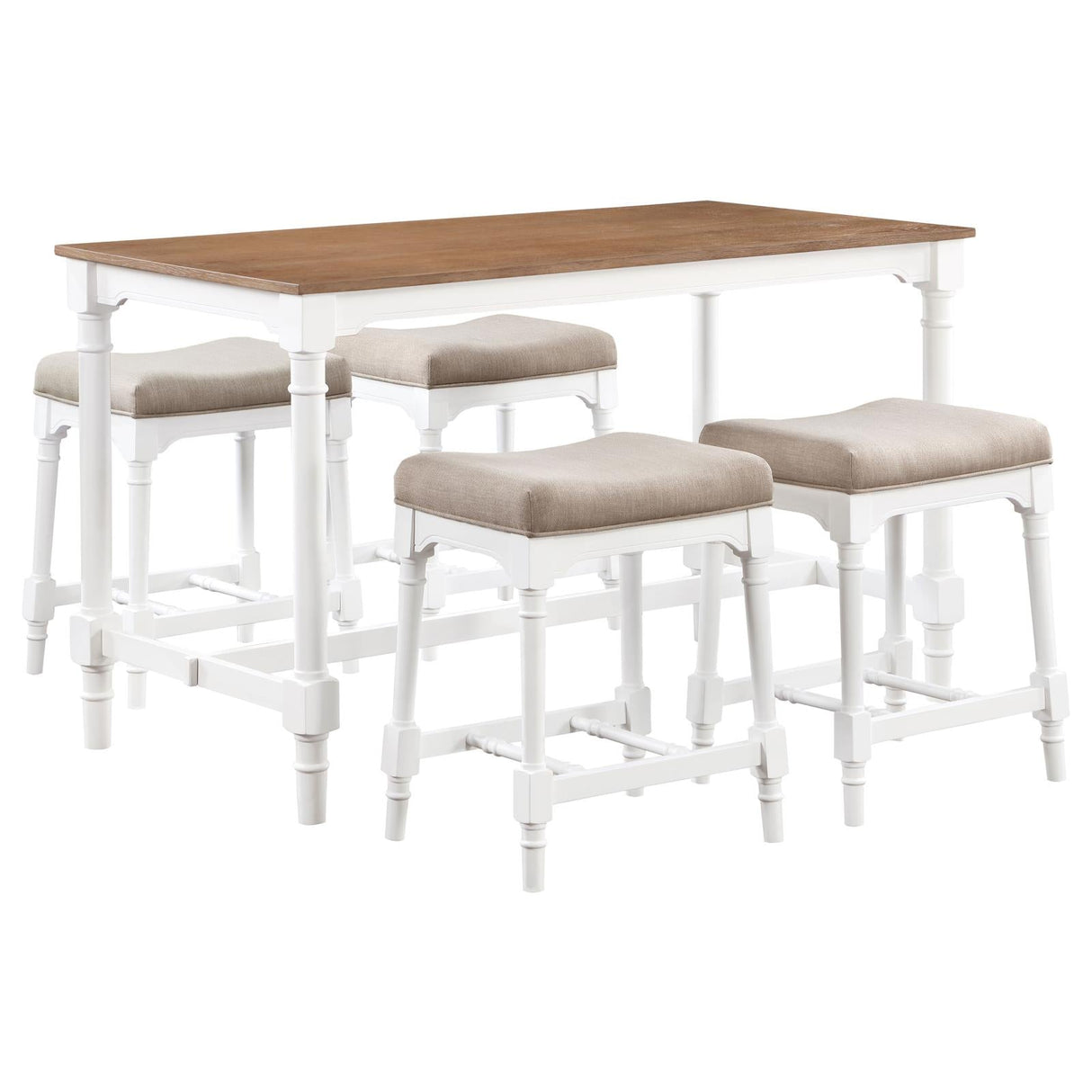 Martina Brown/White 5-Piece Rectangular Counter Height Dining Set with Stools