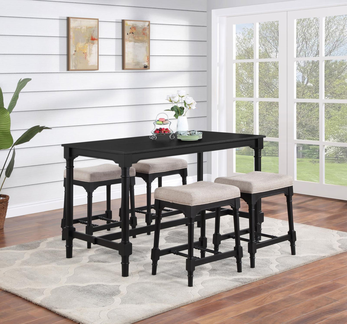 Martina Oatmeal/Black 5-Piece Rectangular Spindle Leg Counter Height Dining Set