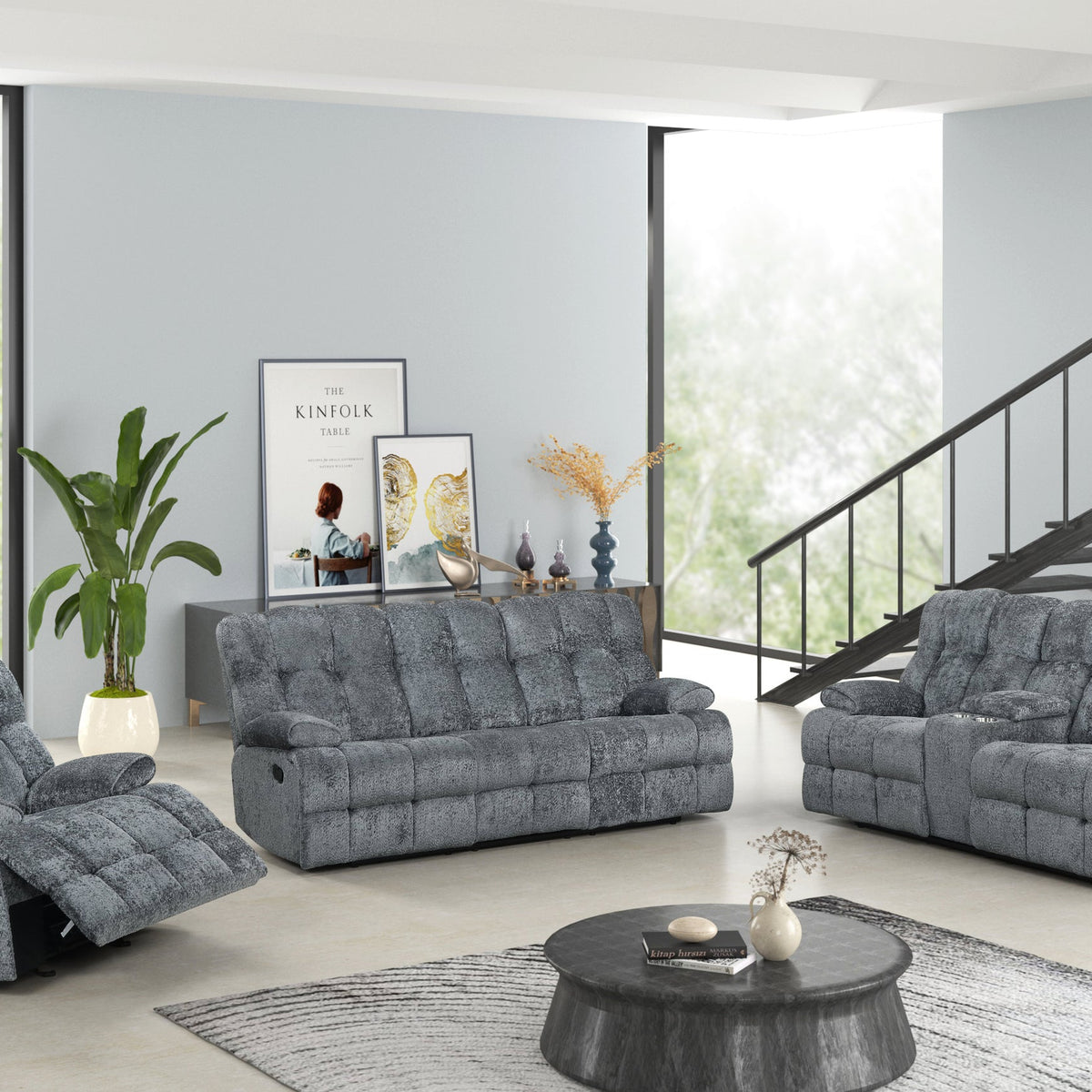 Martina Charcoal 3-Piece Reclining Set - Eve Furniture