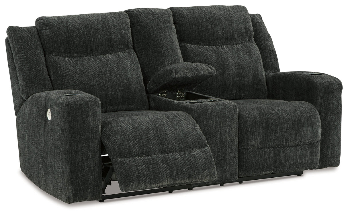 Martinglenn Ebony Power Reclining Loveseat with Console