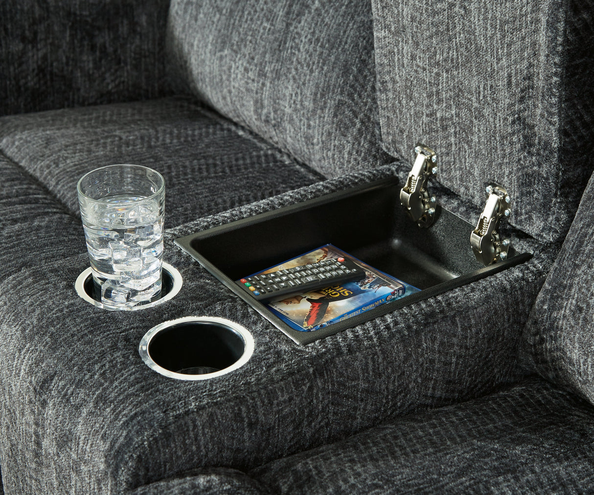 Martinglenn Ebony Power Reclining Loveseat with Console