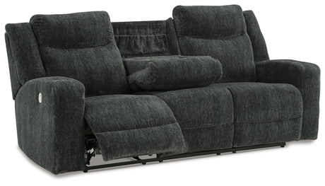 Martinglenn Ebony Power Reclining Sofa with Drop Down Table