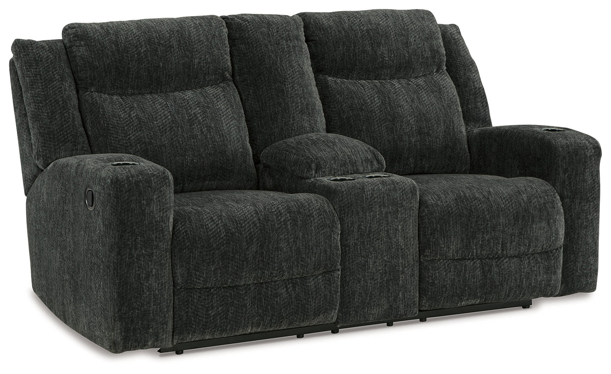 Martinglenn Ebony Reclining Loveseat with Console