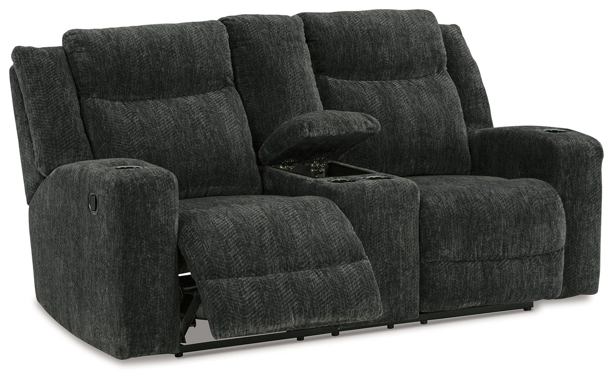 Martinglenn Ebony Reclining Loveseat with Console