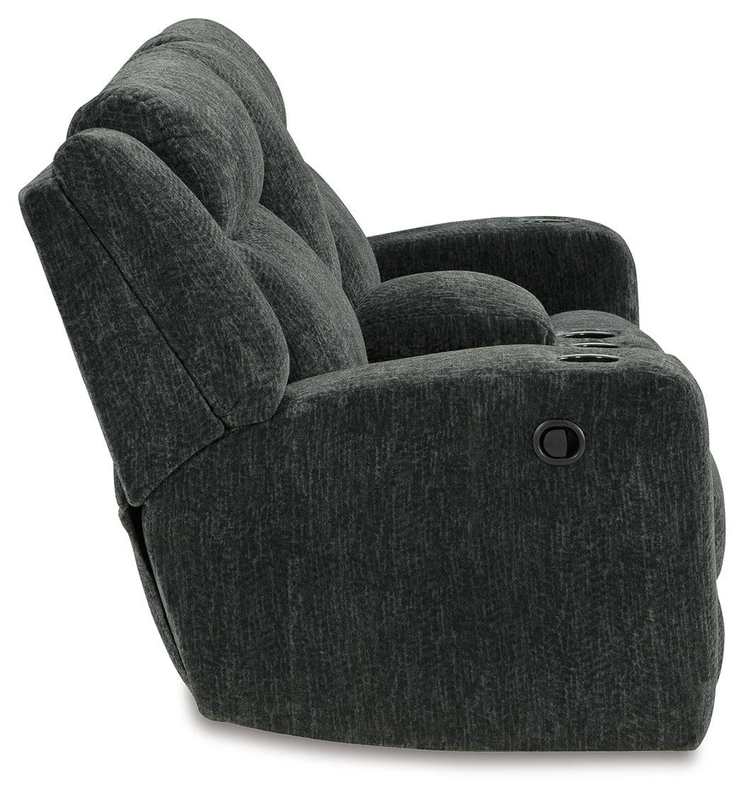 Martinglenn Ebony Reclining Loveseat with Console