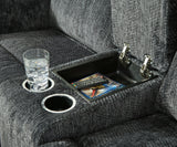 Martinglenn Ebony Reclining Loveseat with Console