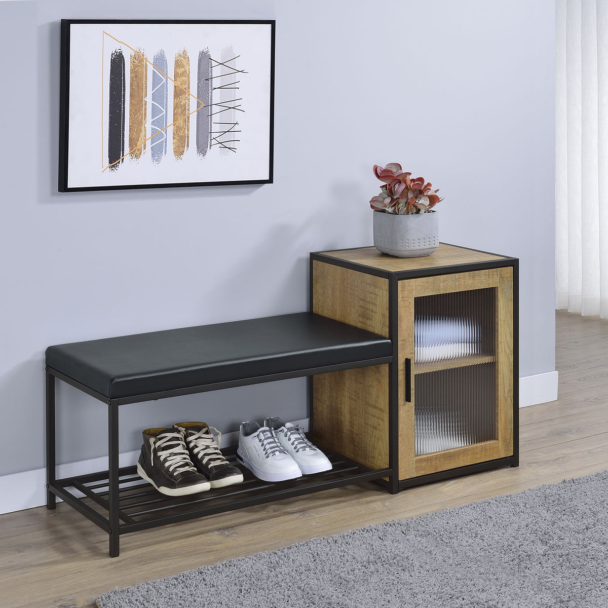 Martino Mango and Black Shoe Storage Entryway Bench with Cabinet - Eve ...