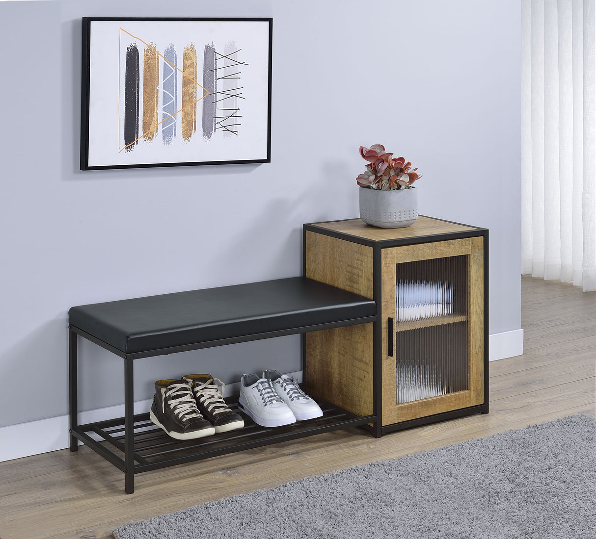 Martino Mango and Black Shoe Storage Entryway Bench with Cabinet by Coaster at Eve Furniture