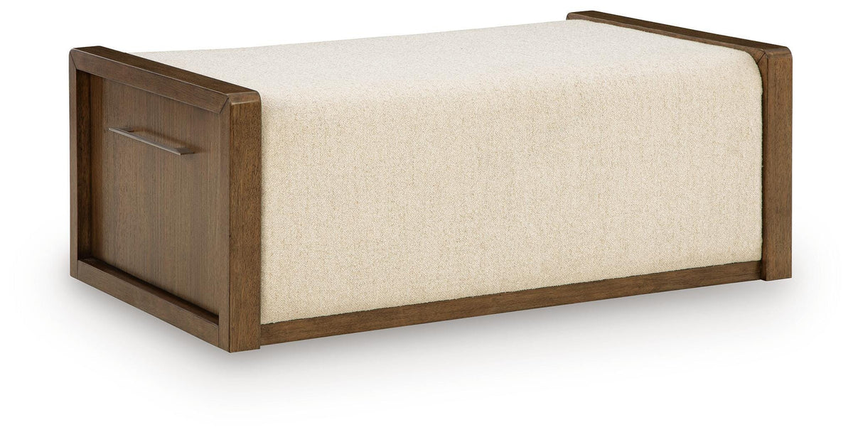 Marxmore Brown/Beige Upholstered Ottoman with Storage by Ashley at Eve Furniture