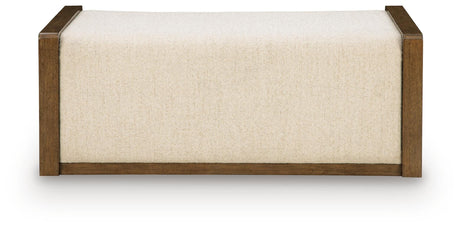 Marxmore Brown/Beige Upholstered Ottoman with Storage by Ashley at Eve Furniture