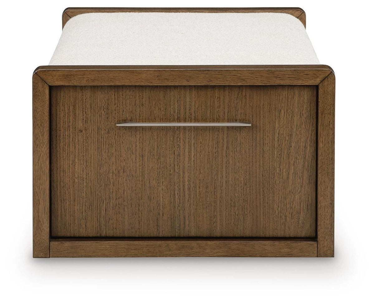 Marxmore Brown/Beige Upholstered Ottoman with Storage by Ashley at Eve Furniture
