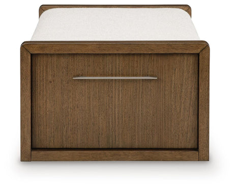 Marxmore Brown/Beige Upholstered Ottoman with Storage by Ashley at Eve Furniture