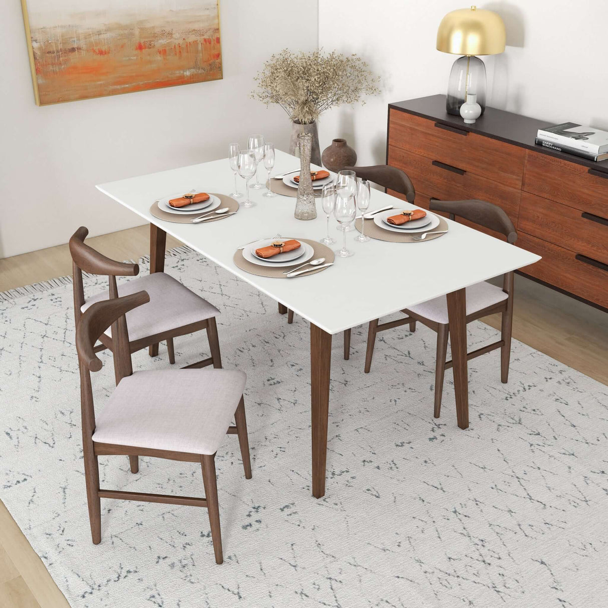 Mary Modern Style Solid Wood Rectangular Dining Kitchen Table White / 47"