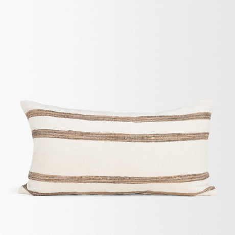 Maryn 14x26 Lumbar Cream w/ Brown Stripes Decorative Pillow Cover by Mercana at Eve Furniture