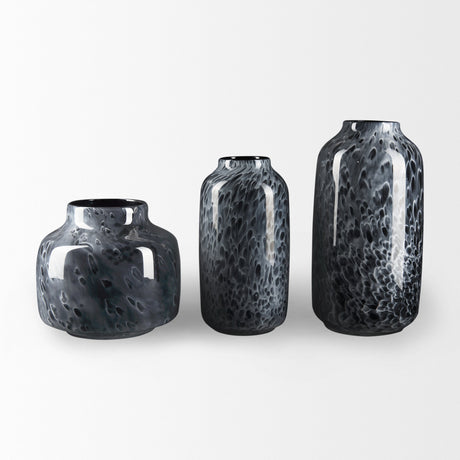 Masai Medium Black Mottled Glass Vase by Mercana at Eve Furniture