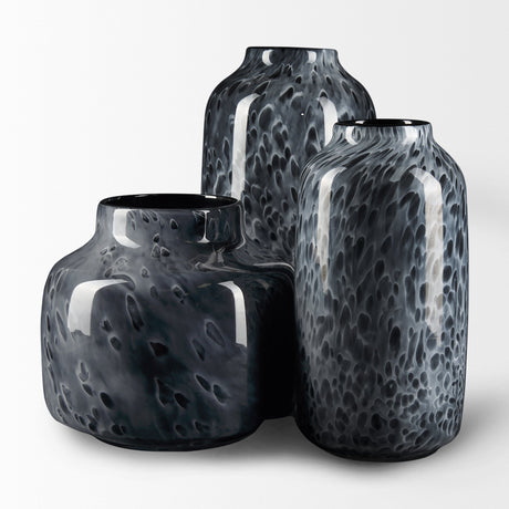 Masai Small Black Mottled Glass Vase by Mercana at Eve Furniture