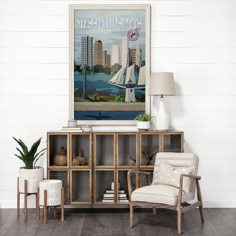Massachusetts Go USA (XL) by Mercana Studio Hand Embellished Decograph Framed Art Print under Glass by Mercana at Eve Furniture