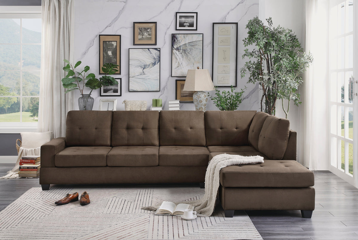 Maston Chocolate 2-Piece Reversible Sectional with Drop-Down Cup Holders by Homelegance at Eve Furniture