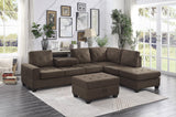 Maston Chocolate 3-Piece Reversible Sectional with Drop-Down Cup Holders and Storage Ottoman by Homelegance at Eve Furniture