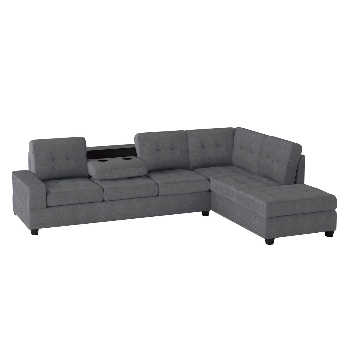 Maston Dark Gray 2-Piece Reversible Sectional with Drop-Down Cup Holders and Storage Ottoman by Homelegance at Eve Furniture