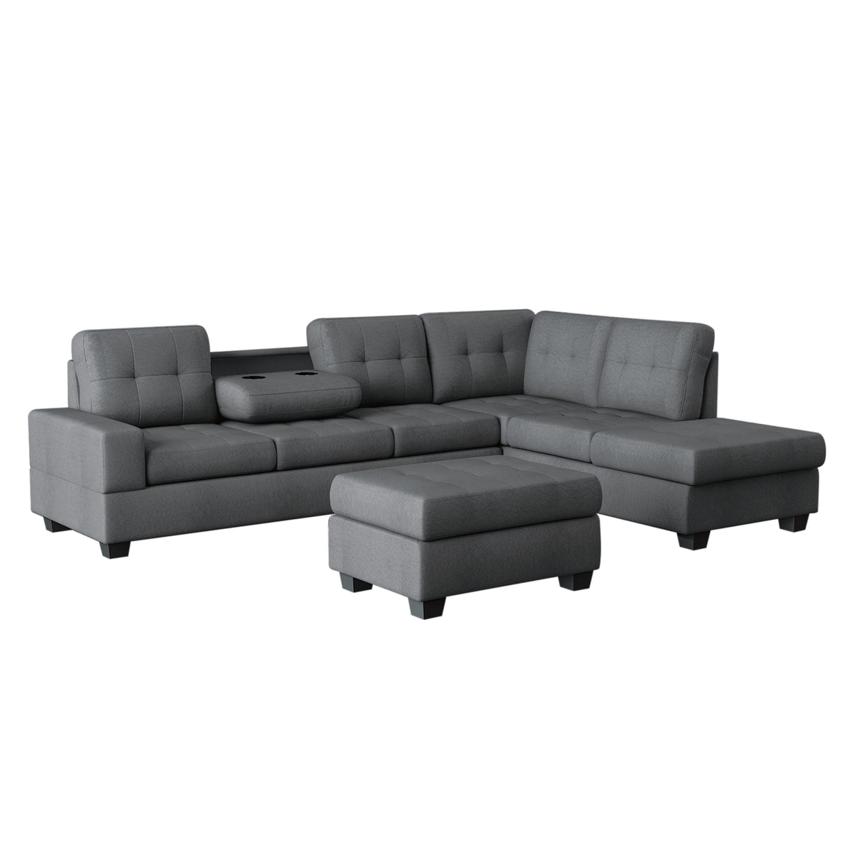 Maston Dark Gray 2-Piece Reversible Sectional with Drop-Down Cup Holders and Storage Ottoman by Homelegance at Eve Furniture