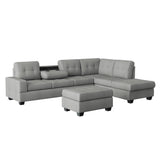 Maston Gray 2-Piece Reversible Sectional with Drop-Down Cup Holders and Storage Ottoman by Homelegance at Eve Furniture