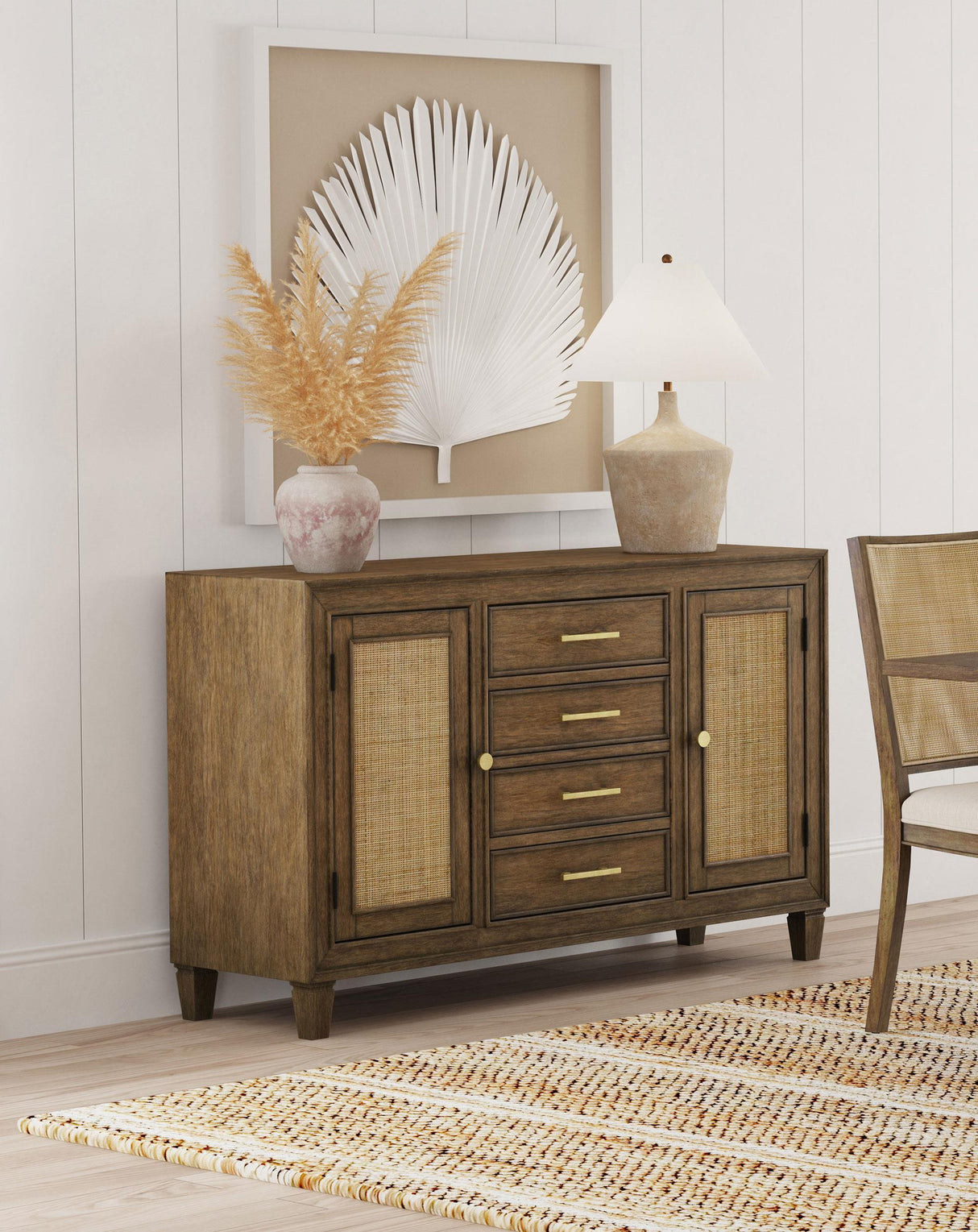 Matisse Brown 4-drawer Dining Sideboard Buffet Cabinet with Rattan Cabinet Doors by Coaster at Eve Furniture