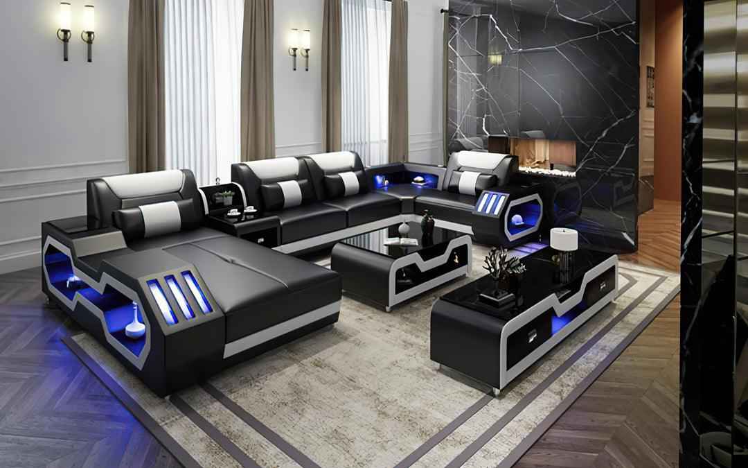 Matrix (Black/White) Italian Leather Sectional by New Era Innovations at Eve Furniture