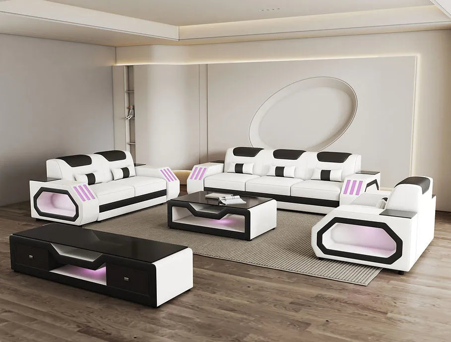 Matrix White/Black Italian Leather Living Room Set by New Era Innovations at Eve Furniture